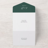 Emerald Green Script Hearts Minimalistische bruilo All In One Uitnodiging (Buitenkant)