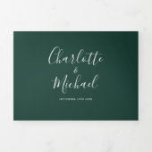 Emerald Green Script Minimalistische Trouwfoto Drieluik Uitnodiging (Cover)