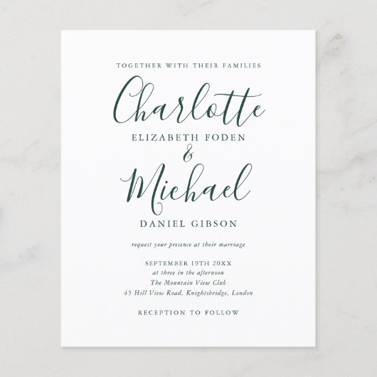 Emerald Green Script Photo Budget Wedding Invite (Voorkant)