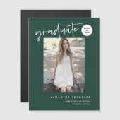 Emerald Green Script School Graduate Photo Magnet (Devant / Derrière)