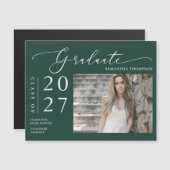 Emerald Green Script School Graduate Photo Magnet (Devant / Derrière)