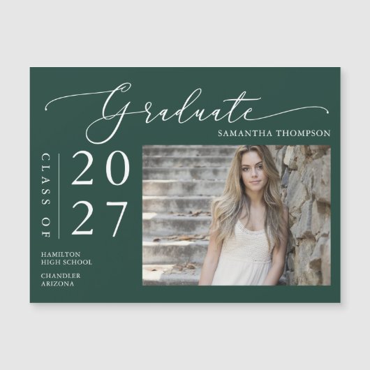 Emerald Green Script School Graduate Photo Magnet (Devant)
