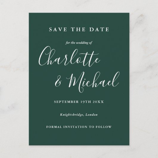 Emerald Green Script Wedding Enregistrer la carte  (Devant)