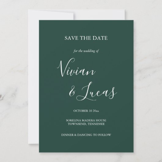 Emerald Green Script Wedding Save the Date (Voorkant)