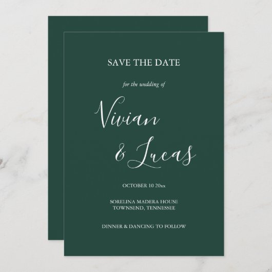 Emerald Green Script Wedding Save the Date (Voorkant / Achterkant)