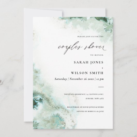Emerald Green Silver Agate Couples Shower Invite Bedankkaart (Voorkant)