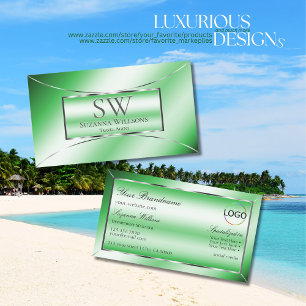 Emerald Green Silver Decor met Monogram en Logo Visitekaartje