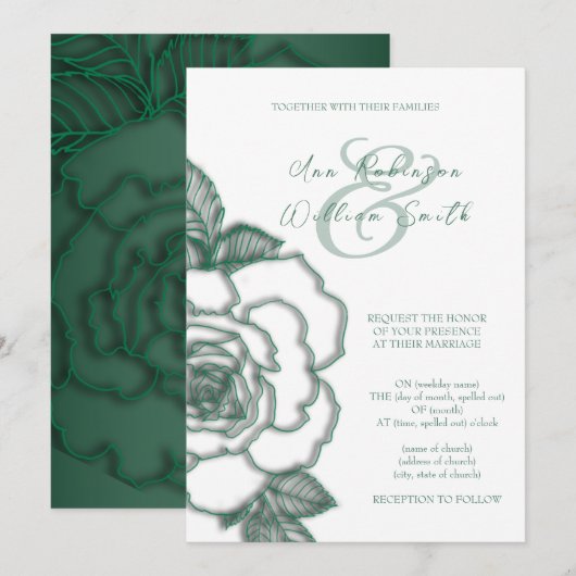 Emerald green Silver Elegant Wedding Invitation Kaart (Voorkant / Achterkant)