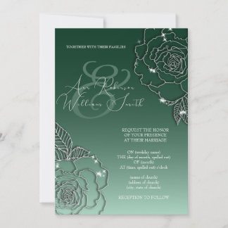 Emerald Green Silver Elegant Wedding Invitation Kaart