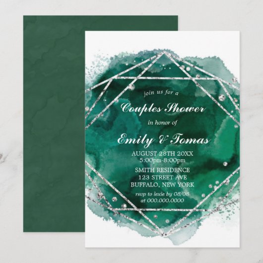 Emerald Green Silver Geometric Couples Shower (Voorkant / Achterkant)