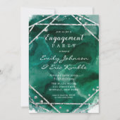 Emerald Green Silver Geometric Engagement Party Kaart (Voorkant)