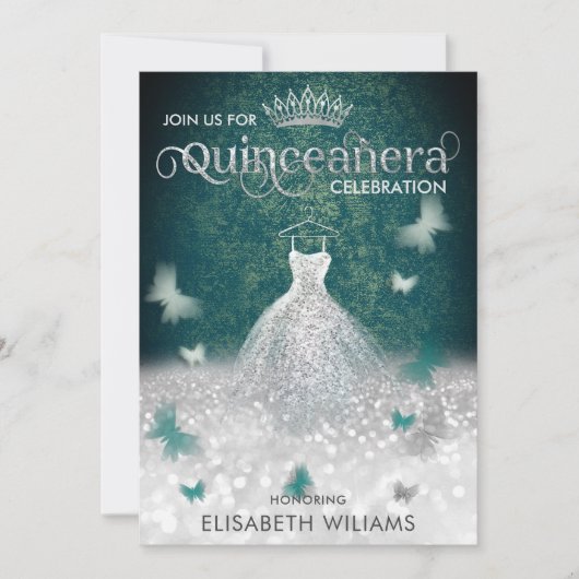 Emerald Green Silver Glitter-jurk Kaart (Voorkant)