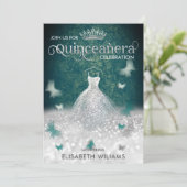 Emerald Green Silver Glitter-jurk Kaart (Staand voorkant)