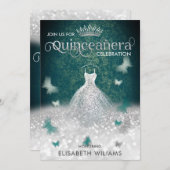 Emerald Green Silver Glitter-jurk Kaart (Voorkant / Achterkant)