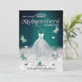 Emerald Green Silver Glitter-jurk Kaart (Staand voorkant)