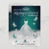 Emerald Green Silver Glitter-jurk Kaart (Voorkant / Achterkant)