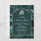 Emerald Green Silver Marble Arch Muslim Wedding Kaart (Voorkant)