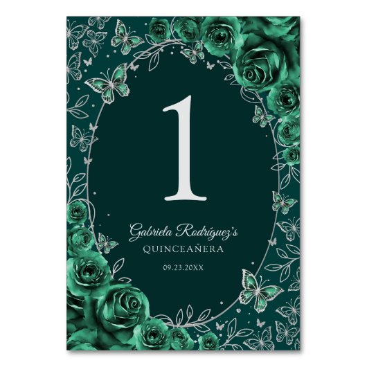 Emerald Green Silver Quinceanera Kaart (Voorkant)