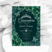 Emerald Green Silver Quinceanera Kaart