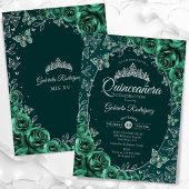 Emerald Green Silver Quinceanera Kaart