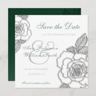 Emerald green Silver roos Rustic Wedding Save The Date