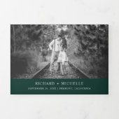 Emerald Green Silver World Map All in One Wedding Drieluik Uitnodiging (Cover)