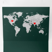 Emerald Green Silver World Map All in One Wedding Drieluik Uitnodiging (Binnenzijde eerst)