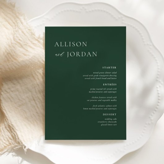 Emerald Green Simple Diner Mariage Menus