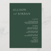 Emerald Green Simple Diner Mariage Menus (Devant)