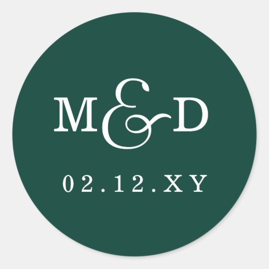Emerald Green Simple Modern Monogram Weddenschap Ronde Sticker (Voorkant)