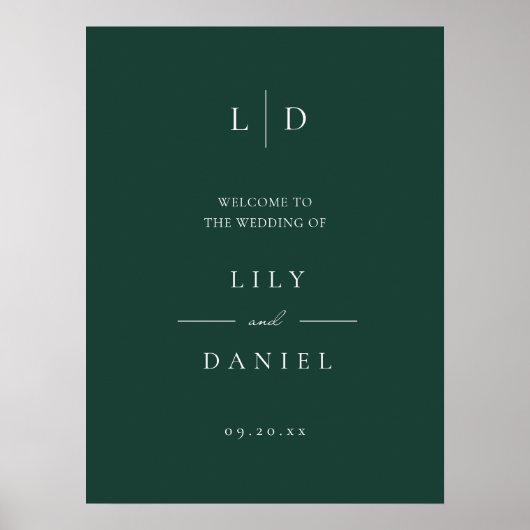 Emerald Green Simple Monogram Mariage Affiche de b (Devant)