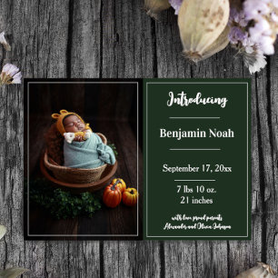 Emerald Green Simple Photo Faire-part de naissance