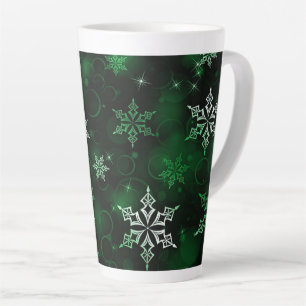 Emerald Green Snowflake Motif Latte Mok