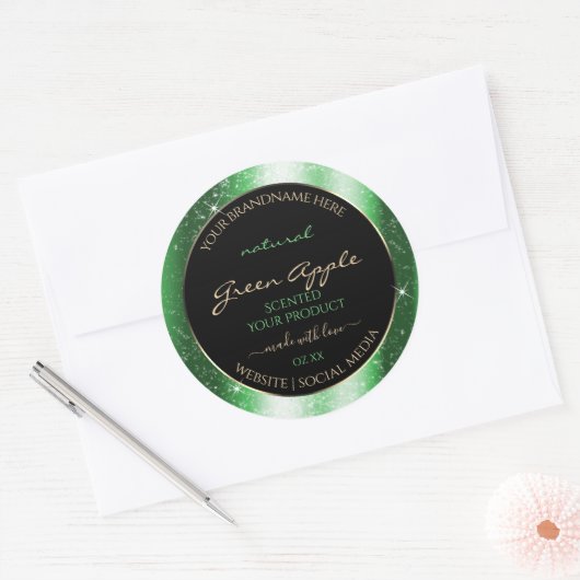 Emerald Green Sparkle Glitter Lijst Productlabel Ronde Sticker (Envelop)