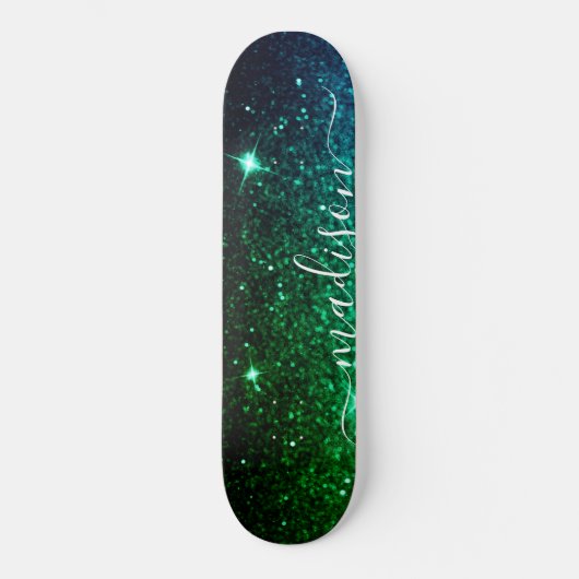 Emerald Green Sparkle Glitter Personalized Skateboard (Voorkant)