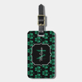 Emerald Green Sparkle Shamrock Black Monogram Bagagelabel (Voorkant verticaal)