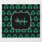 Emerald Green Sparkle Shamrock Black Monogram Bier Etiket (Enkel label)