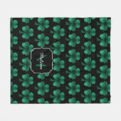 Emerald Green Sparkle Shamrock Black Monogram Fleece Deken (Voorkant (Horizontaal))