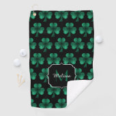 Emerald Green Sparkle Shamrock Black Monogram Golfhanddoek (Insitu)