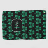 Emerald Green Sparkle Shamrock Black Monogram Golfhanddoek (Horizontaal)