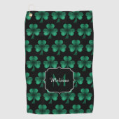 Emerald Green Sparkle Shamrock Black Monogram Golfhanddoek (Voorkant)