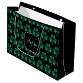 Emerald Green Sparkle Shamrock Black Monogram Groot Cadeauzakje (Voorkant Gekanteld)