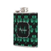 Emerald Green Sparkle Shamrock Black Monogram Heupfles (Links)
