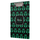 Emerald Green Sparkle Shamrock Black Monogram Klembord (Links)