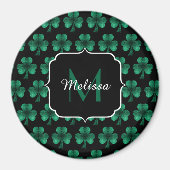 Emerald Green Sparkle Shamrock Black Monogram Magneet (Voorkant)
