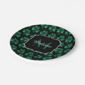 Emerald Green Sparkle Shamrock Black Monogram Papieren Bordje (Gekanteld)