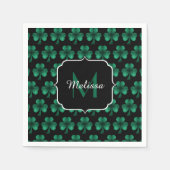Emerald Green Sparkle Shamrock Black Monogram Servet (Voorkant)