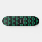 Emerald Green Sparkle Shamrock Black Monogram Skateboard (Horizontaal)