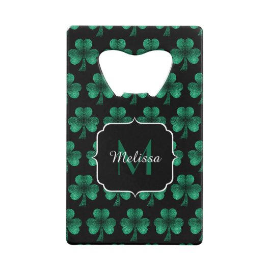 Emerald Green Sparkle Shamrock noir Monogramme (Devant)