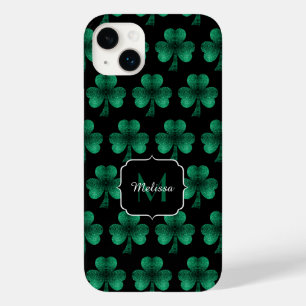 Emerald Green Sparkles Shamrock Black Monogram Case-Mate iPhone 14 Plus Hoesje